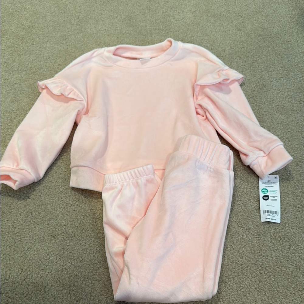 Carter's Pink Ruffle Sleeve velour Toddler Outfit